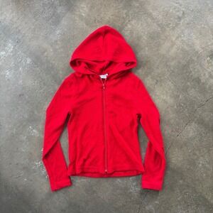 Vintage 2000s Rave Girl Red Fitted Zip Up Hoodie Y2K Slim Cropped Silhouette